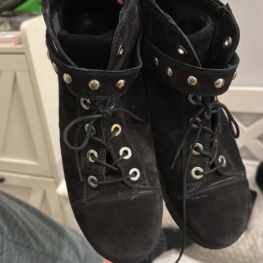 Stuart Weitzman Shotput Studded Suede High Top Sneakers - Picture 2 of 8